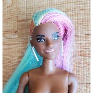 Barbie Leopard Rainbow Hair African American Color Changing GRN82 Nude Doll